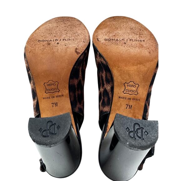 Donald J Pliner Mink Leopard & Black Patent Leather Peep Toe Slingback Heels 7 - Picture 9 of 10